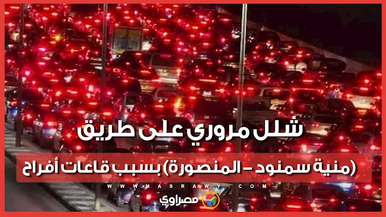 شلل مروري على طريق مينا سمنود-المنصورة بسبب قاعات الأفراح